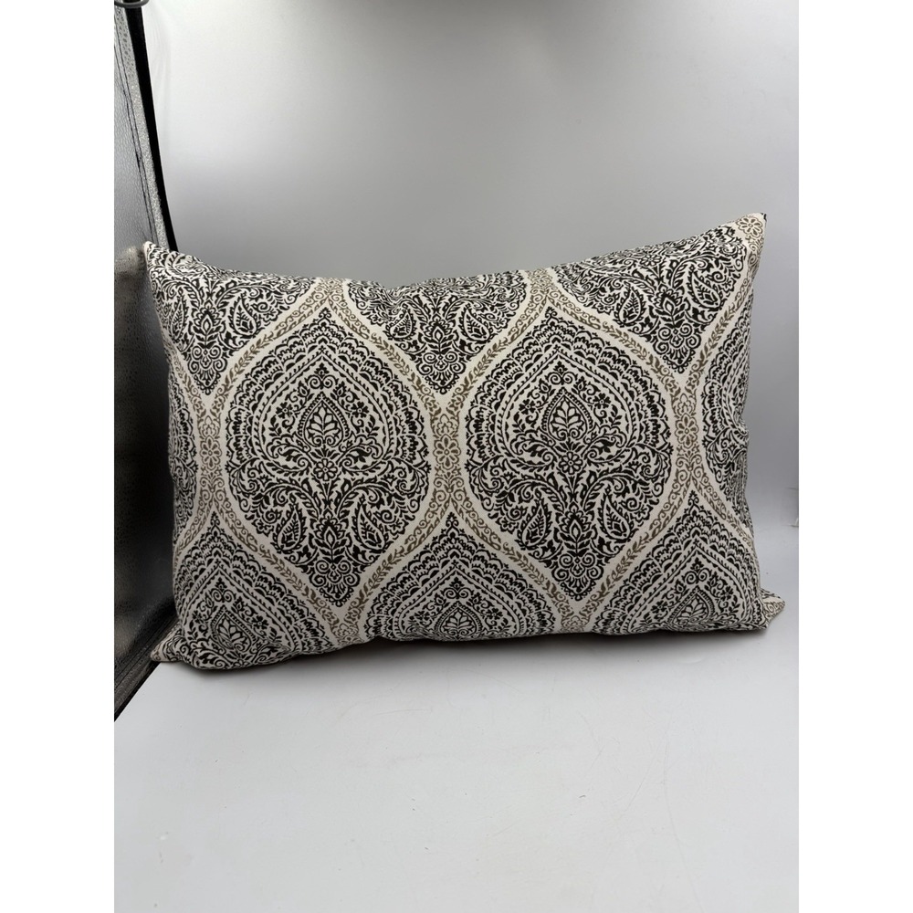 Celerie Kemble Beige Gray Damask Medallion Square Decorative Throw Pillow 16x12"